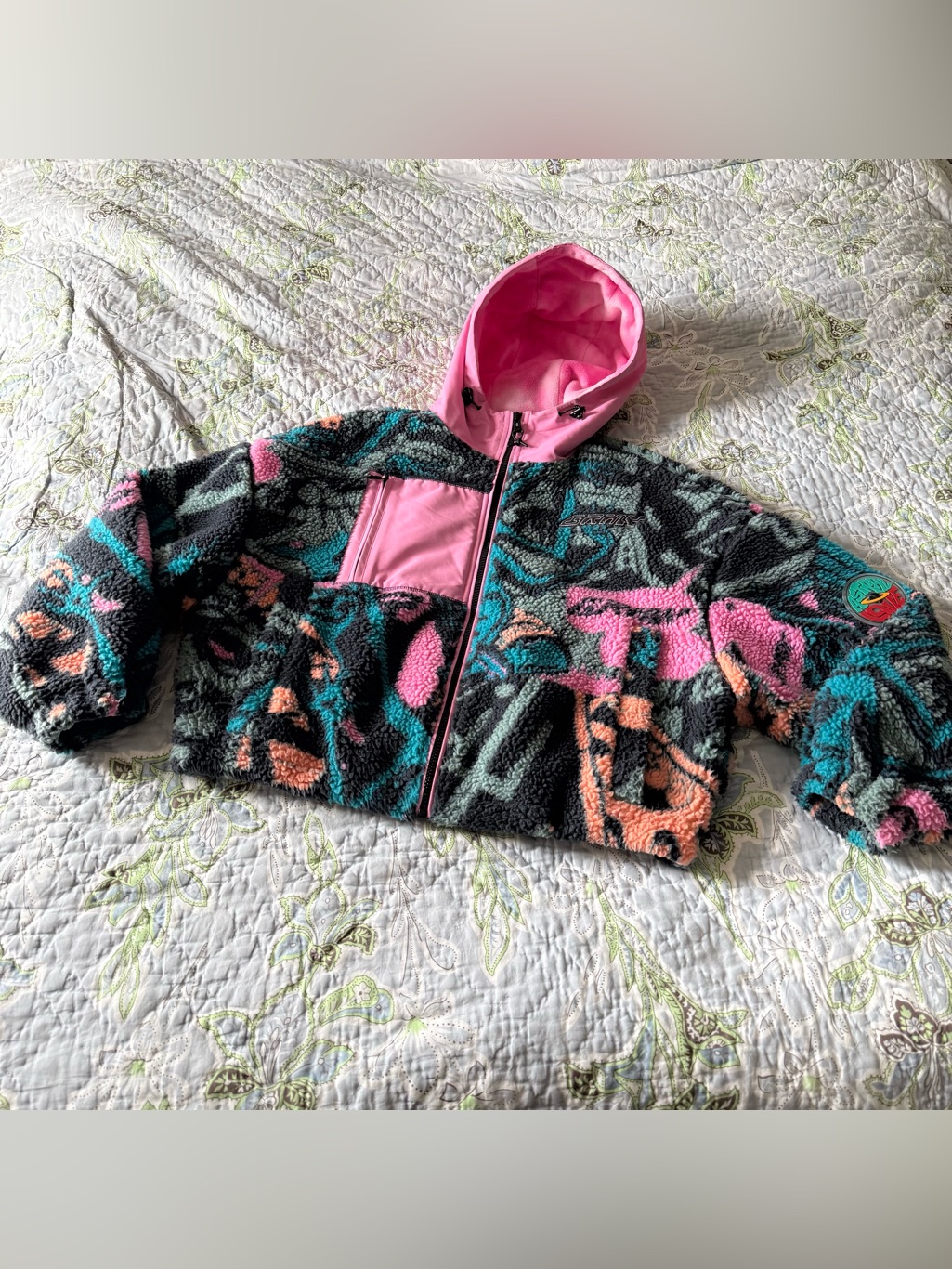 Grimey Polyester Sherpa Space Lady Jacket With Pink Hood